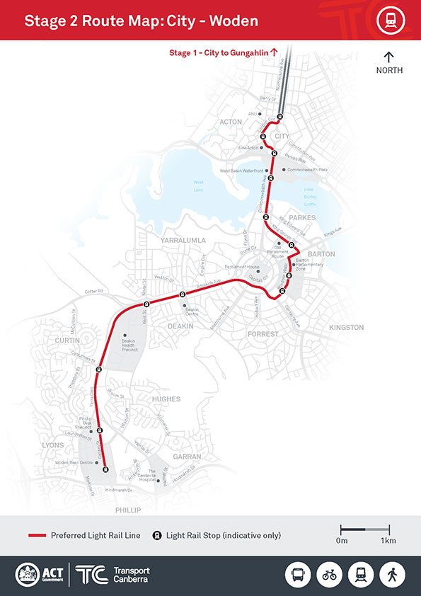 Light-Rail-Map-Civic-to-Woden-preferred-route