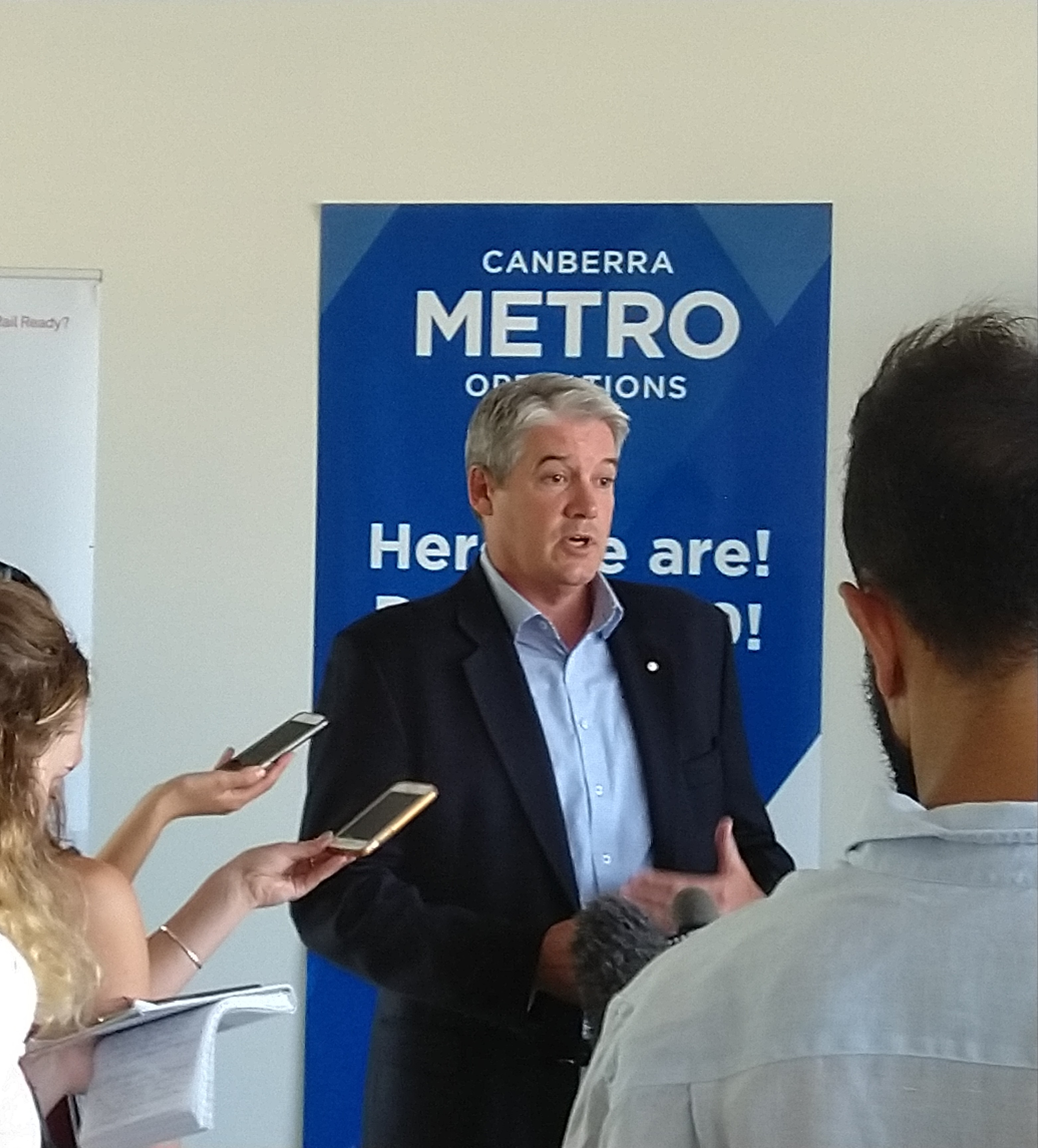 Canberra Metro CEO Glenn Stockton talking to media representatives covering the Depot opening
